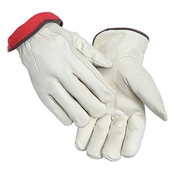 Radnor White Leather Fleece Lined Cold Weather Gloves With Keystone Thumb, Safety Cuffs, Color Coded Hem And Shirred Elastic Wrist, Per Dz