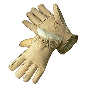 Radnor Small Tan Leather Thinsulate Lined Cold Weather Gloves With Keystone Thumb, Safety Cuffs, Color Coded Hem And Shirred Elastic Wrist