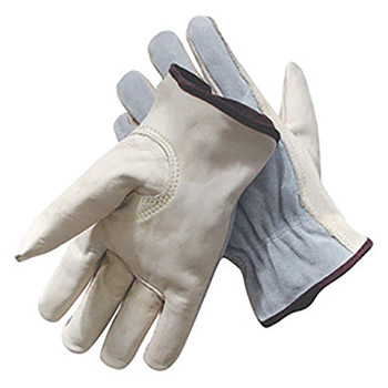 Radnor Small Grain Palm Split Cowhide Back Leather Unlined Drivers Gloves With Keystone Thumb, Slip-On Cuff, Color-Coded Hem And Shirred Elastic Back