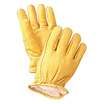 Radnor RAD64057449 Small Yellow Deerskin Thinsulate Lined Cold Weather Gloves With Keystone Thumb, Slip On Cuffs, Double Stitched Hem And Shirred Elastic Wrist