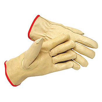 Radnor Large Premium Grain Pigskin Unlined Drivers Gloves With Keystone Thumb, Slip-On Cuff, Color-Coded Hem And Shirred Elastic Back