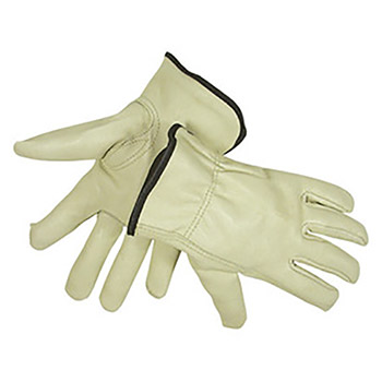 Radnor RAD64057474 Medium Tan Pigskin Fleece Lined Cold Weather Gloves With Keystone Thumb, Slip On Cuffs, Color Coded Hem And Shirred Elastic Wrist