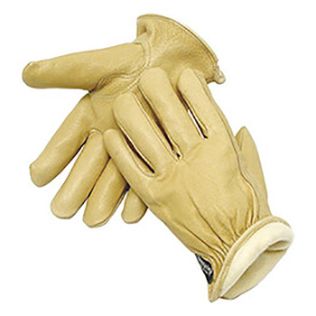 Radnor Small Tan Pigskin Thinsulate Lined Cold Weather Gloves With Keystone Thumb, Slip On Cuffs, Color Coded Hem And Shirred Elastic Wrist