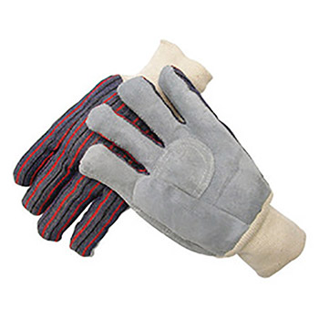 Radnor Ladies Economy Grade Split Leather Palm Gloves With Knit Wrist, Striped Canvas Back And Circle Patch Reinforcement