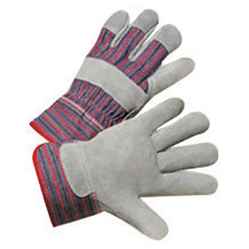 Radnor Large Economy Grade Split Leather Palm Gloves With Safety Cuff, Striped Canvas Back And Reinforced Knuckle Strap, Pull Tab, Index Finger And Fingertips