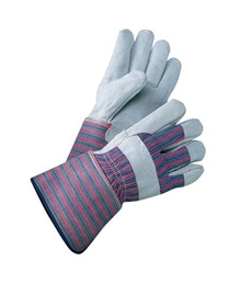 Radnor Large Select Shoulder  Leather Palm Gloves With Rubberized Gauntlet Cuff, Striped Canvas Back And Leather Fingertips And Reinforced Knuckle Strap, Pull Tab