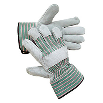 Radnor RAD64057548 Small Premium Select Shoulder Grade Split Leather Palm Gloves With Rubberized Safety Cuff, Striped Canvas Back And Reinforced Knuckle Strap, Pull Tab, Index Finger And Fingertips