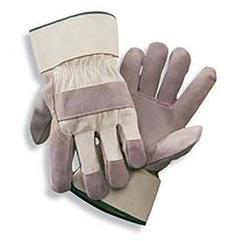 Radnor RAD64057555 Large Premium Select Shoulder Grade Split Leather Palm Gloves With Rubberized Safety Cuff, Heavy White Duck Canvas Back And Reinforced Knuckle Strap, Pull Tab, Index Finger And Fingertips