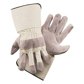Radnor RAD64057568 Large Side Split Leather Palm Gloves With Gauntlet Cuff, Duck Canvas Back And Reinforced Knuckle Strap, Pull Tab, Index Finger And Fingertips