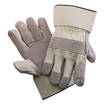 Radnor RAD64057576 Large Side Split Leather Palm Gloves With Safety Cuff, Duck Canvas Back And Double Leather On Palm, Fingers And Thumb