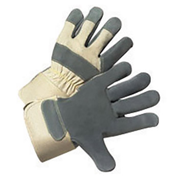Radnor Large Premium Side Split Leather Palm Gloves With Rubberized Safety Cuff, Duck Canvas Back And Reinforced Knuckle Strap, Pull Tab, Index Finger And Fingertips
