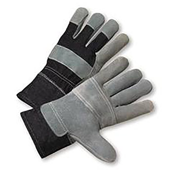 Radnor RAD64057591 Large Economy Grade Split Leather Palm Gloves With Safety Cuff, Denim Back And Leather Palm Patch, Reinforced Knuckle Strap, Pull Tab, Index Finger And Fingertips