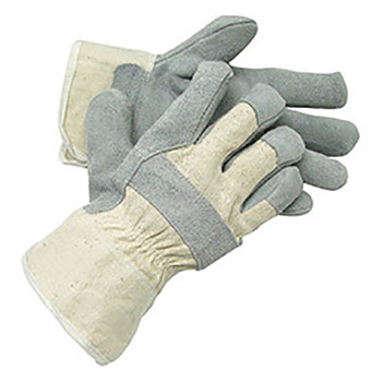 Radnor Large Select Side Split Leather Palm Gloves With Safety Cuff, White Canvas Back And Leather Reinforced Knuckle Strap, Pull Tab, Index Finger And Fingertips