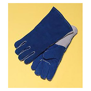 Radnor RAD64057616 Large Blue 14" Premium Side Split Cowhide Cotton Lined Welders Gloves With Wing Thumb, Welted Fingers And Kevlar Stitching (Carded)