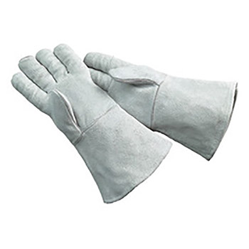 Radnor RAD64057690 Large Pearl Gray 14" Economy Grade Shoulder Split Cowhide Cotton Sock Lined Welders Gloves With Wing Thumb, Fully Welted Fingers And Cotton Stitching