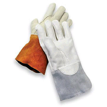 Radnor 64057862 Large Gray Unlined Economy Calf Skin MIG/TIG Welders Glove With 4" Cuff Kevlar Sewn Reinforced Thumb Small