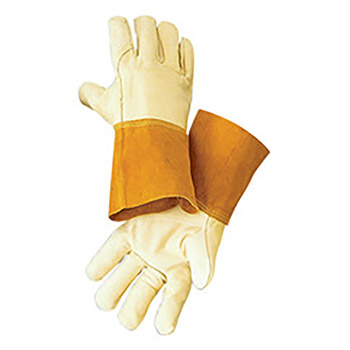 Radnor Large Standard Grain Cowhide MIG-TIG Welders Glove With 4" Split Leather Cuff, Kevlar Sewn Reinforced Thumb Strap And Pull