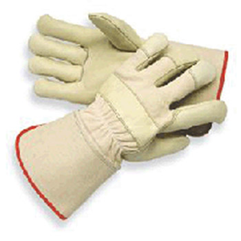 Radnor 64057911 Small Premium Grain Cowhide Leather Palm Gloves With Gauntlet Cuff Natural White Canvas Back And Reinforced