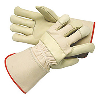 Radnor X-Large Premium Grain Cowhide Leather Palm Gloves With Gauntlet Cuff, Natural White Canvas Back And Reinforced Knuckle Strap, Pull Tab, Index Finger And Fingertips