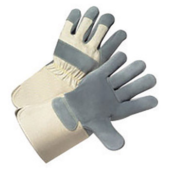 Radnor Large Premium Side Split Leather Palm Gloves With Gauntlet Cuff, Duck Canvas Back And Reinforced Knuckle Strap, Pull Tab, Index Finger And Fingertips