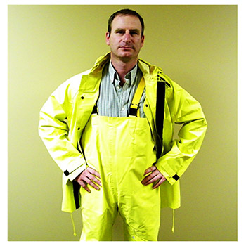 River City Garments 8402 River City 2 Piece Yellow Hydroblast Rain Suit .35mm Neoprene/Nylon Flame Retardant with Adjustable Suspenders Velcro Closures