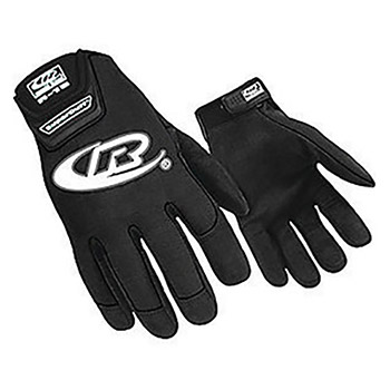 Ringers Large Black Full Finger Synthetic Leather Mechanics Gloves With Hook And Loop Cuff, Non-Padded Palm