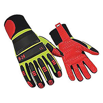 Ringers 2X Hi-Viz Green R-24 Full Finger Suede Impact Resistant Mechanics Gloves With Neoprene Cuff, TPR On Top