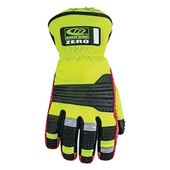 Ringers Large Hi-Viz Yellow And Black Zero Full Finger Synthetic Leather Oil Resistant | Waterproof Anti-Vibration Gloves With Elastic Cuff, InsuLoc Grip On Palm And Fingers And Accordion Knuckle Protection