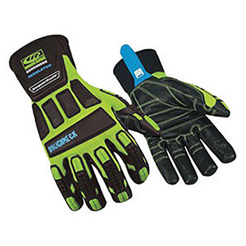 Ringers Gloves Size 9 Hi-Viz Green And Black Roughneck Goatskin Hipora Lined Cold Weather Gloves With SuperCuff Cuff And Spandex-Rubber Back