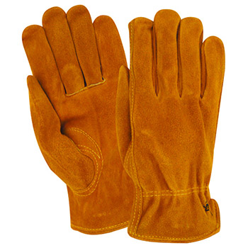 Red Steer 15170 Golden Brown Suede Cowhide Glove, Shirred Elastic Back, Keystone Thumb, Self Hemmed, Premium Grade, Per Dz