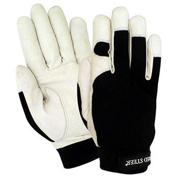Red Steer 1523 Premium White Grain Goatskin Palm Glove, Breathable Spandex Back, Wing Thumb, Velcro Wrist Strap, Per Pr
