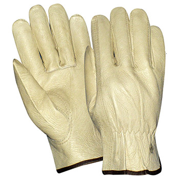 Red Steer 1557 Economy Grain Cowhide Glove, Shirred Elastic Back, Keystone Thumb, Fabric Hemmed, Per Dz