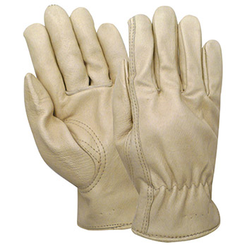 Red Steer 1660 Premium Grain Pigskin Gloves, Shirred Elastic Back, Keystone Thumb, Self Hemmed, Per Dz
