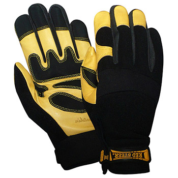 Red Steer 174 Premium Golden Grain Goatskin Palm Gloves, Patch Palm, Breathable Spandex Back, Wing Thumb, Velcro Wrist Strap, Per Dz