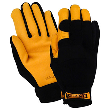 Red Steer 175 HeatSaver Thermal Lined Premium Golden Grain Goatskin Palm Gloves, Wing Thumb, Velcro Wrist Strap, Per Dz