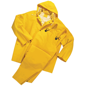 Red Steer 350 Yellow 35 mil PVC 3 Piece Rain Suit, Jacket, Bib and Hood, 10/CS, Per CS
