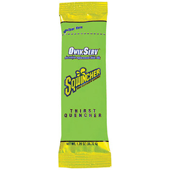 Sqwincher 159060902-LL 1.26 Ounce Qwik Serve Powder Concentrate Lemon Lime Electrolyte Drink - Yields 16.9 Ounces, 8 Pkg/Bag, 12 Bags/Cs, Per Cs
