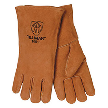 Tillman TIL1001 Large 14" Bourbon Brown Shoulder Split Cowhide Cotton Lined Economy Grade Stick Welders Gloves With Wing Thumb, Welted Finger And Lock Stitching (Carded)