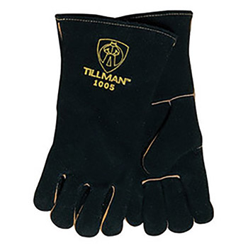 Tillman TIL1005 Large 14" Black Select Shoulder Split Cowhide Cotton Lined Standard Grade Stick Welders Gloves With Wing Thumb, Welted Finger And Kevlar Lock Stitching