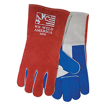 Tillman Large 14" Blue, Pearl Gray And Red Select Side Split Cowhide Cotton-Foam Lined Premium Grade Stick Welders Gloves With Double Reinforced Thumb, Welted Finger And Kevlar Lock Stitching