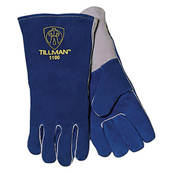 Tillman TIL1100 Large 14" Blue Select Side Split Cowhide Cotton Lined Premium Grade Stick Welders Gloves With Wing Thumb, Welted Finger And Kevlar Lock Stitching (Carded)