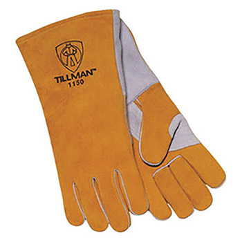 Tillman TIL1150 Large 14" Bourbon Brown And Pearl Side Split Cowhide Cotton-Foam Lined Premium Grade Stick Welders Gloves With Double Reinforced Thumb, Welted Finger And Kevlar Lock Stitching (Carded), Per Pr