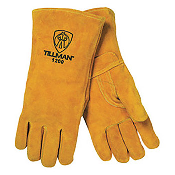 Tillman TIL1200 Large 14" Bourbon Brown Select Side Split Cowhide Cotton Lined Premium Grade Stick Welders Gloves With Double Reinforced Thumb, Welted Finger, Kevlar Lock Stitching And Pull Tab (Carded)