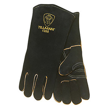 Tillman TIL1205 Large 14" Black Side Split Cowhide Cotton-Foam Lined Premium Grade Stick Welders Gloves With Double Reinforced Thumb, Welted Finger And Kevlar Lock Stitching (Carded)