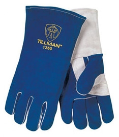 Tillman 14" Gold And Pearl Gray Side Split Cowhide Cotton-Foam Lined Premium Grade Stick Welders Gloves With Double Reinforced Thumb, Gauntlet Cuff, Welted Finger And Kevlar Lock Stitching, Per Dz