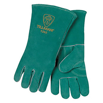 Tillman Large 14" Green Side Split Cowhide Cotton-Foam Lined Premium Grade Stick Welders Gloves With Double Reinforced Thumb, Welted Finger And Kevlar Lock Stitching (Carded)