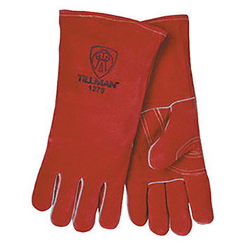 Tillman TIL1270 Large 14" Red Side Split Cowhide Cotton-Foam Lined Premium Grade Stick Welders Gloves With Double Reinforced Thumb, Welted Finger And Kevlar Lock Stitching (Carded)