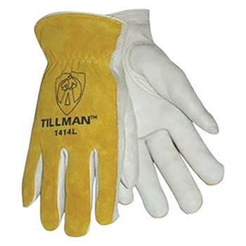 Tillman Large Pearl And Bourbon Standard Top Grain Cowhide Unlined Gunn Cut Drivers Gloves With Keystone Thumb And Shirred Cuff
