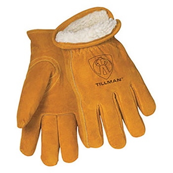 Tillman Bourbon Brown Select Shoulder Split Cowhide Pile Lined Gunn Cut Drivers Cold Weather Gloves With Keystone Thumb, Double Stitched Forefinger And Carded Pack