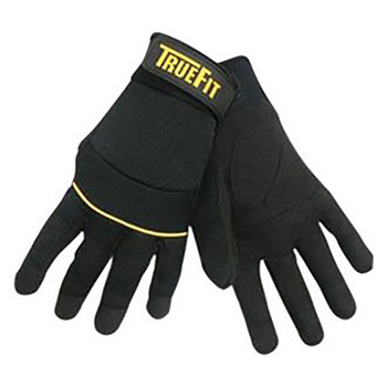 Tillman Small Black TrueFit Full Finger Synthetic Leather Standard Mechanics Gloves With Neoprene Cuff, Nylon Spandex Back, Reinforced Palm And Fingertips And Neoprene Knuckle Protection Band